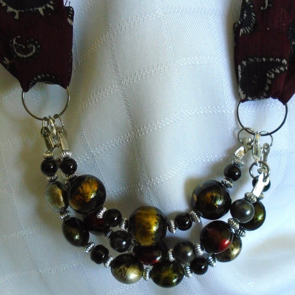 No 1378 Handmade ribbon necklace with detachable row